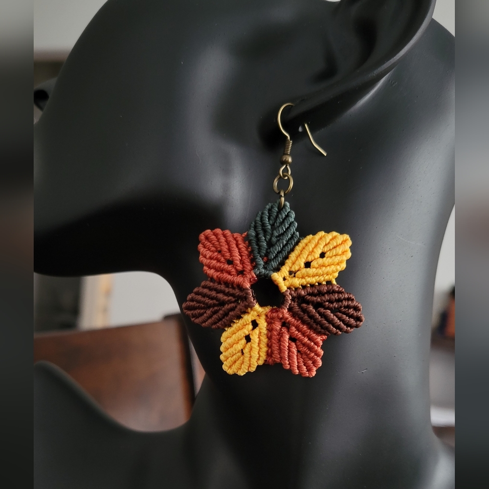 Autumn Flowers  Handmade  Macrame Earrings
